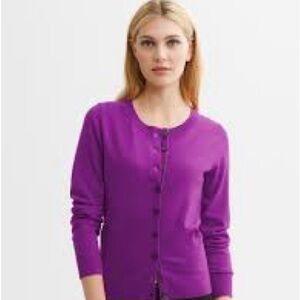 Banana Republic Velvet Trim Extra Fine Merino Wool Cardigan Purple Flower M